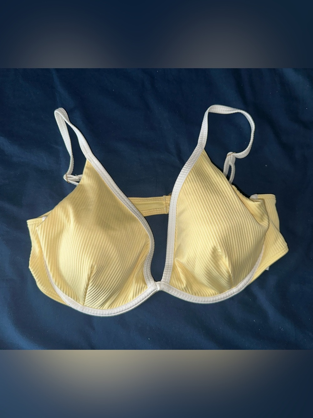 Yellow Ribbed Underwire Bra with White Trim